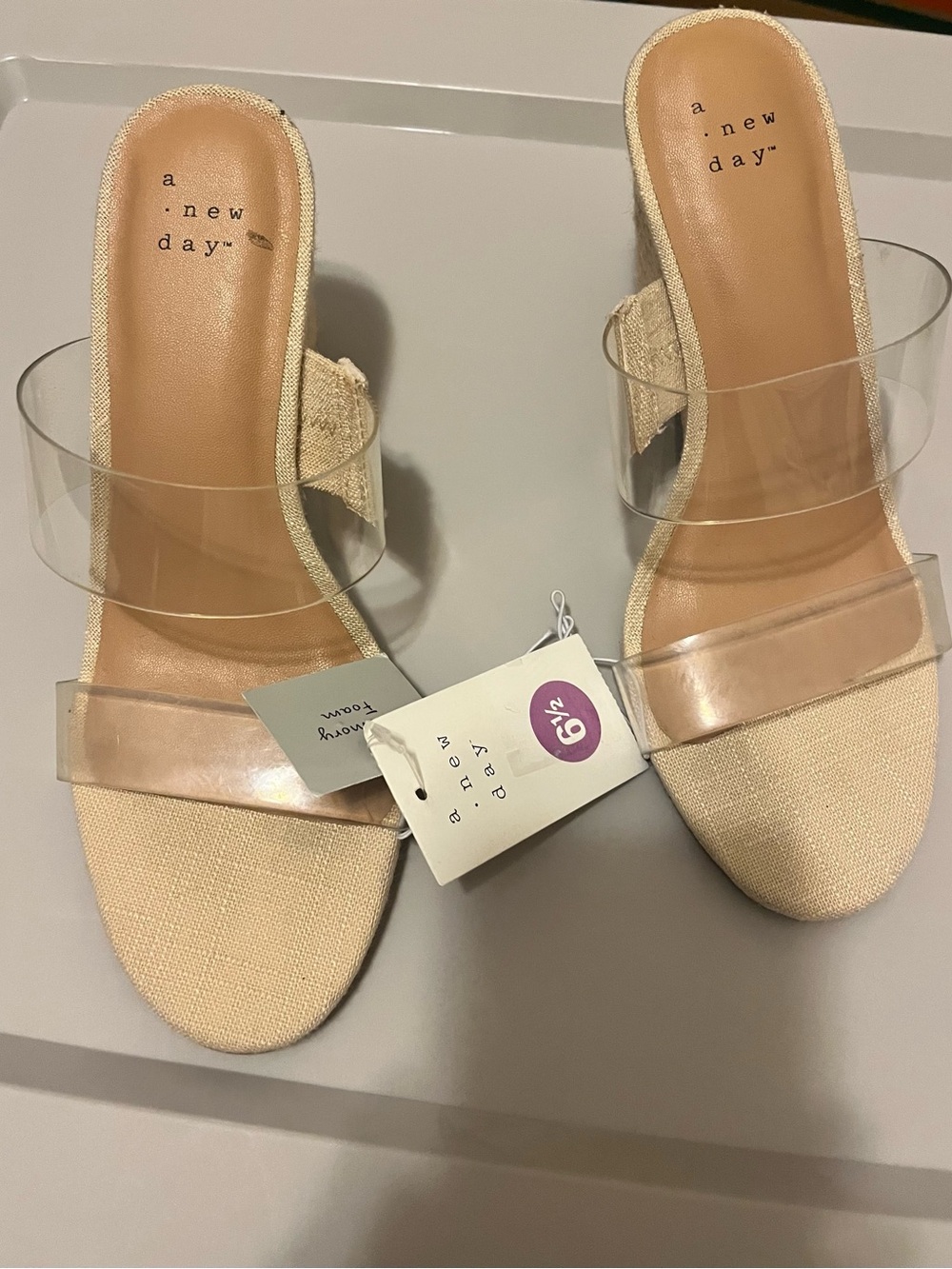 a new day Cream Transparent Strap Slide Mules